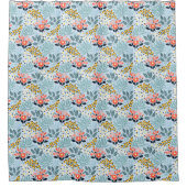 Modernes Blumengestein auf blau Duschvorhang (Vorderseite)
