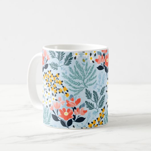 Modernes Blumengestein auf blau Kaffeetasse (Vorderseite Links)