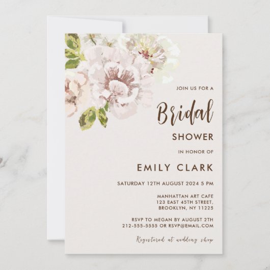 Modernes Blumengewässer Elfenbeincreme-Brautparty Einladung (Vorderseite)