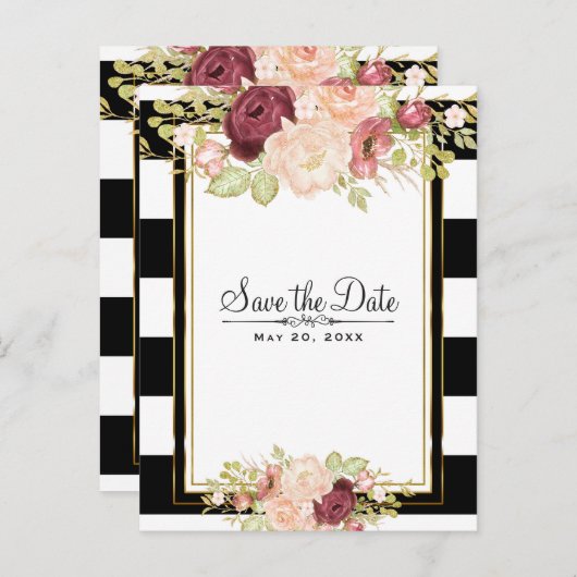 Modernes Blumenglam Save the Date Schwarz-weiß Ankündigungspostkarte (Vorne/Hinten)
