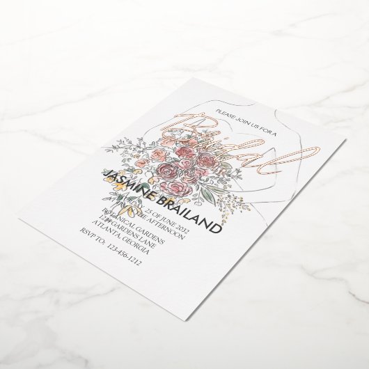 Modernes Blumengow-Brautparty Gold Folieneinladung (Gedreht)