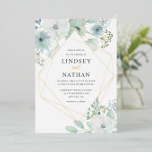 Modernes Blumengrün Geometrisches Hochzeitsgold Folieneinladung (Stehend vorne)