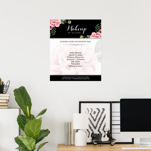 Modernes Blumenhandbuch Schwarz-weiß Poster (Heimbüro)