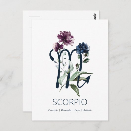 Modernes Blumenkorpio Zodiac Symbol Postkarte (Vorne/Hinten)