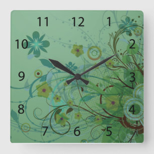 Modernes Blumenmeer Grün Quadratische Wanduhr