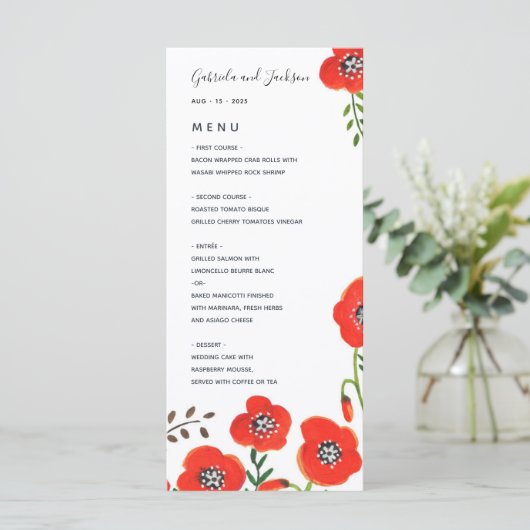 Modernes Blumenmenü Menükarte (Stehend Vorderseite)
