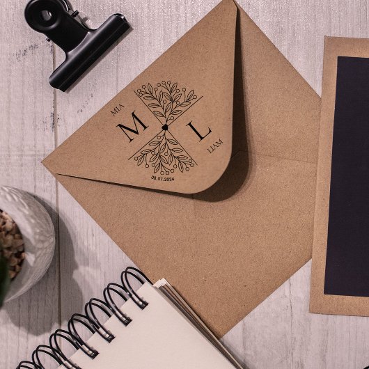 Modernes Blumenmongramm Gummistempel