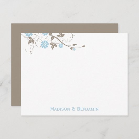 Modernes Blumenmotiv Vielen Dank - Aqua Blue Mitteilungskarte (Vorne/Hinten)