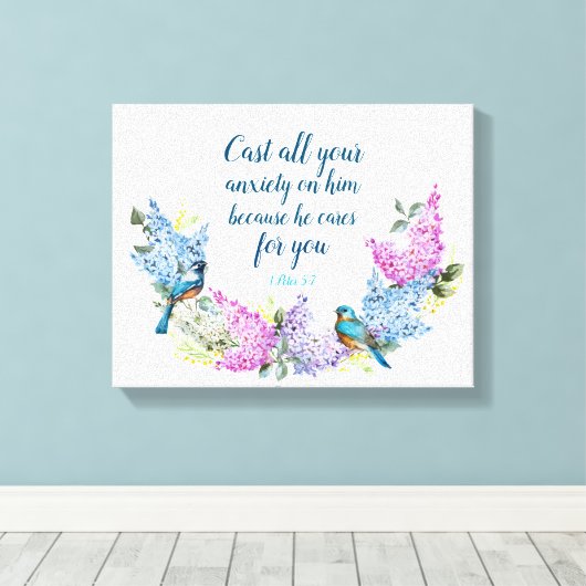 Modernes Blumenmuster 1 Peter 5:7 Imitate Canvas P Leinwanddruck (Insitu (Holzboden))