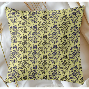 Modernes Blumenmuster Blau auf Chartreuse Kissen