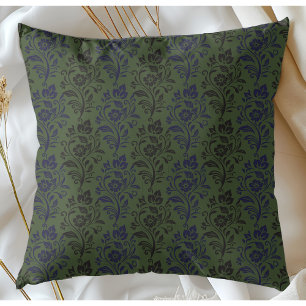 Modernes Blumenmuster Blau Grau auf Grün Kissen