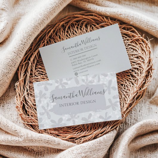 Modernes Blumenmuster Chic Grau Visitenkarte