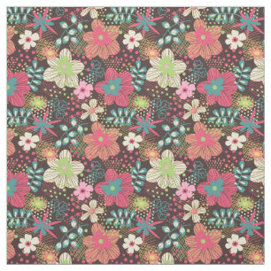 Modernes Blumenmuster-Gewebe-Rosa und Brown-Stück Stoff