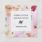 *~* Modernes Blumenmuster Gold Glitzer Rosa Quadratische Visitenkarte (Vorderseite)
