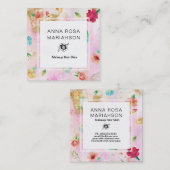 *~* Modernes Blumenmuster Gold Glitzer Rosa Quadratische Visitenkarte (Vorne/Hinten)