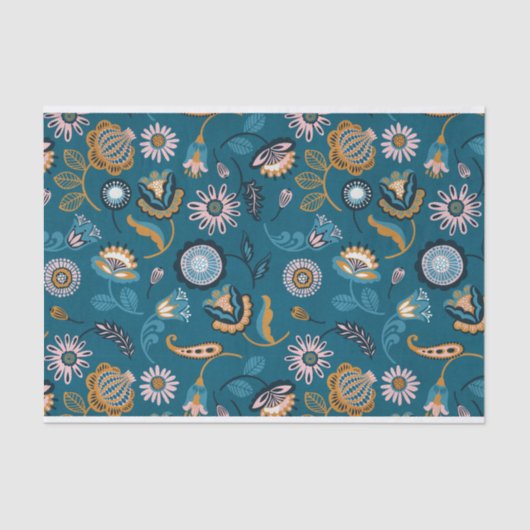 Modernes Blumenmuster im Aquamarinen Hintergrund Seidenpapier (Vorderseite)