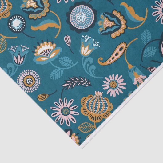 Modernes Blumenmuster im Aquamarinen Hintergrund Seidenpapier (Ausschnitt)