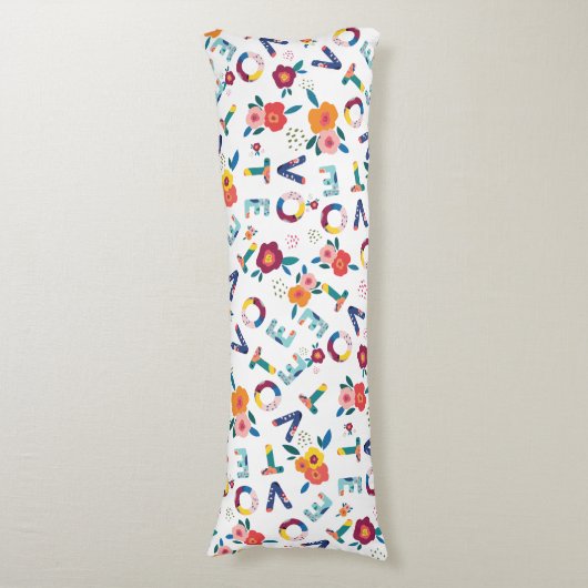 Modernes Blumenmuster in grünem Rosa Orange Blue Seitenschläferkissen (Vorderseite Vertikal)