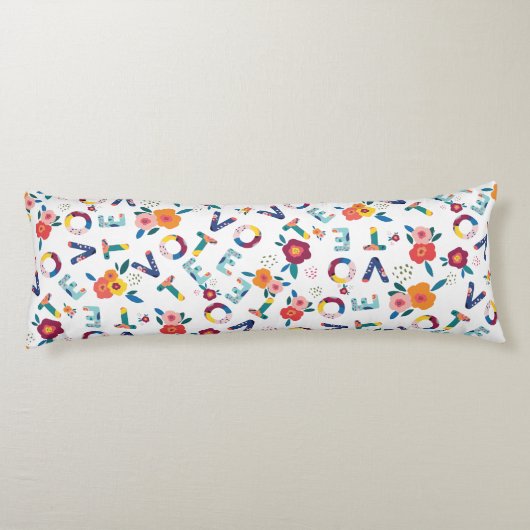 Modernes Blumenmuster in grünem Rosa Orange Blue Seitenschläferkissen (Rückseite)