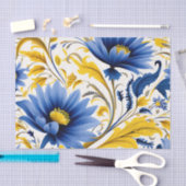 Modernes Blumenmuster mit blau und gelb Seidenpapier (Handwerk)
