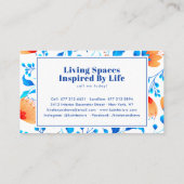 Modernes Blumenmuster mit blauen orangefarbenen Bl Visitenkarte (Rückseite)