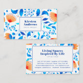 Modernes Blumenmuster mit blauen orangefarbenen Bl Visitenkarte (Vorne/Hinten)