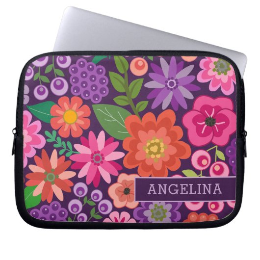 Modernes Blumenmuster mit Individuelle Name oder M Laptopschutzhülle (Vorderseite)