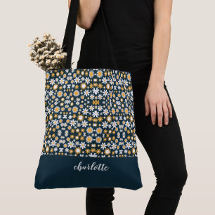Modernes Blumenmuster Mit Monogramm Totbeutel Tasche