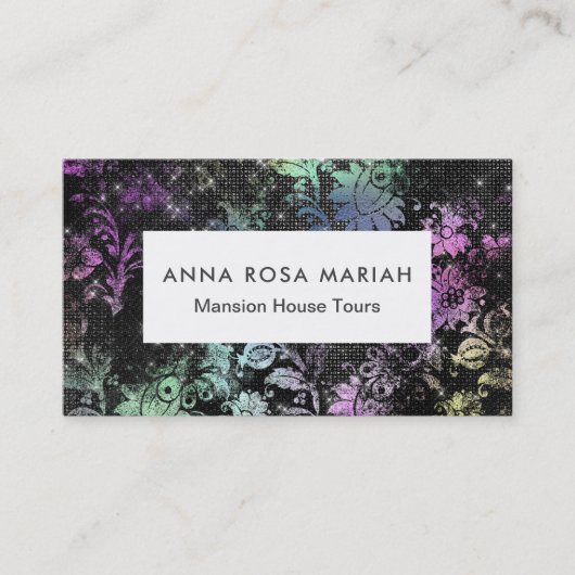 *~* Modernes Blumenmuster Schwarzer Glitzer Vintag Visitenkarte (Vorderseite)