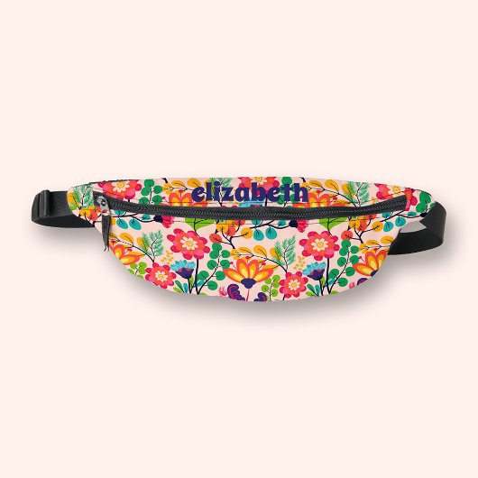 Modernes Blumenmuster - Vorname Reise Bauchtasche