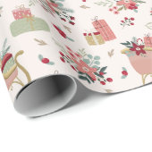 Modernes Blumenmuster Weihnachten Weihnachten Geschenkpapier (Rolleneckpunkt)