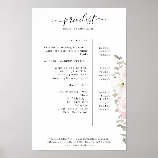 Modernes Blumenpreisliste-Poster Poster (Vorne)