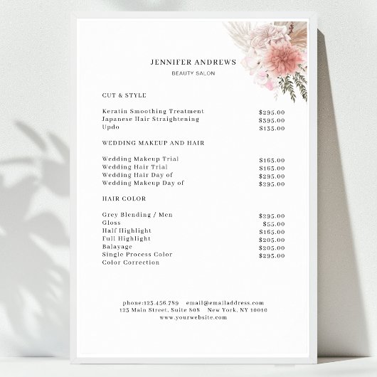 Modernes Blumenpreisliste-Poster Poster