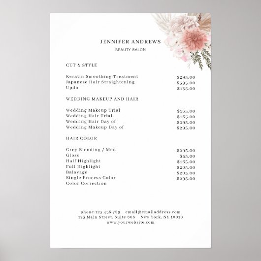 Modernes Blumenpreisliste-Poster Poster (Vorne)