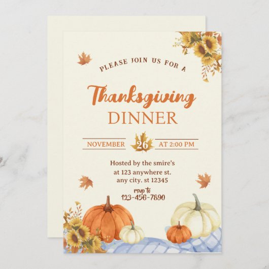Modernes Blumenpumpen-Erntedank-Abendessen Einladung (Vorne/Hinten)