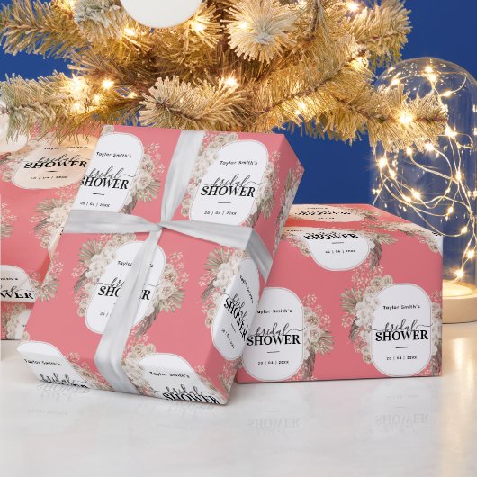 Modernes Blumenrahmen Brautparty Rosa Hintergrund Geschenkpapier (Feiertage)