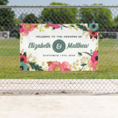 Modernes Blumenrosa Aquamarines Hochzeitsbanner Banner (Insitu)