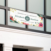 Modernes Blumenrosa Aquamarines Hochzeitsbanner Banner (Äußeres Gebäude)