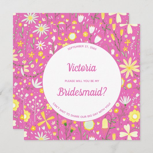 Modernes Blumenrosa ist meine Brautjungfrau Einladung (Vorne/Hinten)