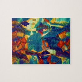 Modernes Blumenrosa Linien Abstrakte Kunst Malerei Puzzle