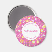 Modernes Blumenrosa Save the Date Magnet (Vorderseite/Rückseite)