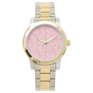 Modernes Blumenrosa Weißglas Armbanduhr