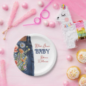 Modernes Blumenrot Denim Blue Jean Baby Dusche Pappteller (Party)