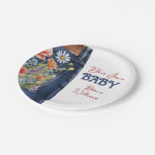 Modernes Blumenrot Denim Blue Jean Baby Dusche Pappteller (Schrägansicht)