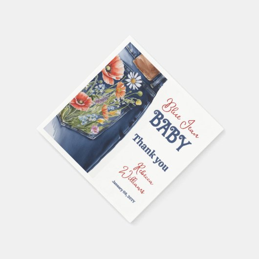 Modernes Blumenrot Denim Blue Jean Baby Dusche Serviette (Ecke)