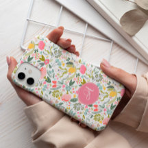 Modernes, blumenschig rosa Rosa mit Monogramm