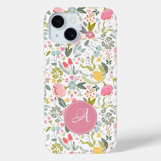 Modernes, blumenschig rosa Rosa mit Monogramm Case-Mate iPhone Hülle (Rückseite)