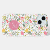 Modernes, blumenschig rosa Rosa mit Monogramm Case-Mate iPhone Hülle (Rückseite (Horizontal))