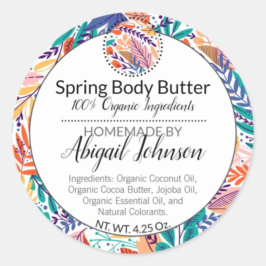 Modernes Blumensiegel + Blätter Runder Aufkleber (Vorderseite)