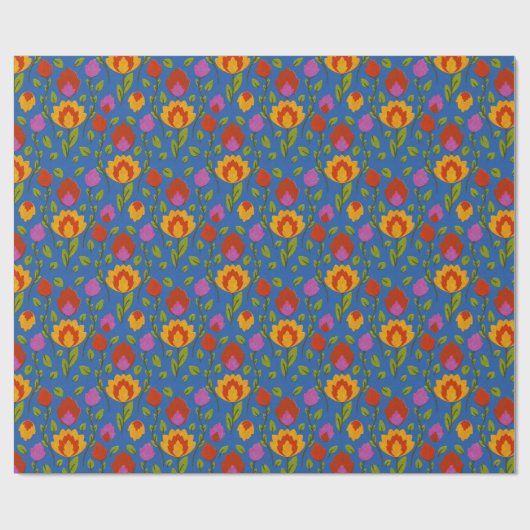 Modernes Blumenvolkor // Gelb-Rot-Blau Geschenkpapier (Flach)